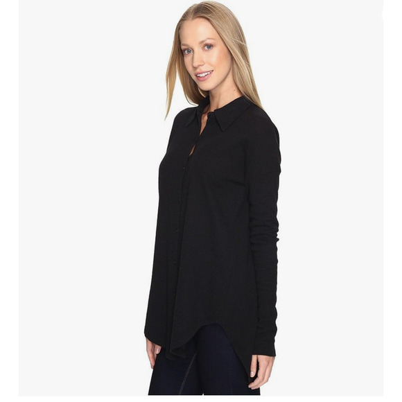 Mod-O-Doc Women Cotton Slub Button Front Shirt Black Size M - Picture 3 of 4